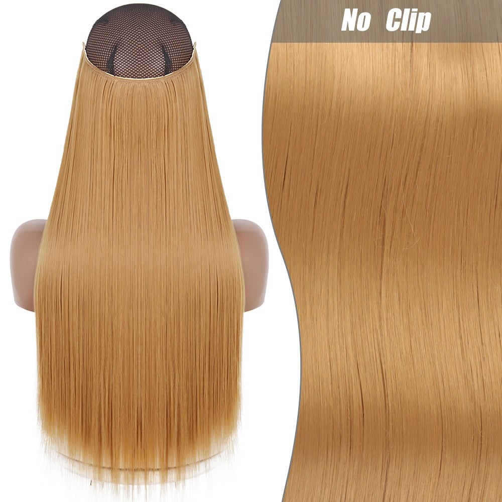 No Clips Long Straight Natural Hair Extension Synthetic Hairpiece Blonde Black