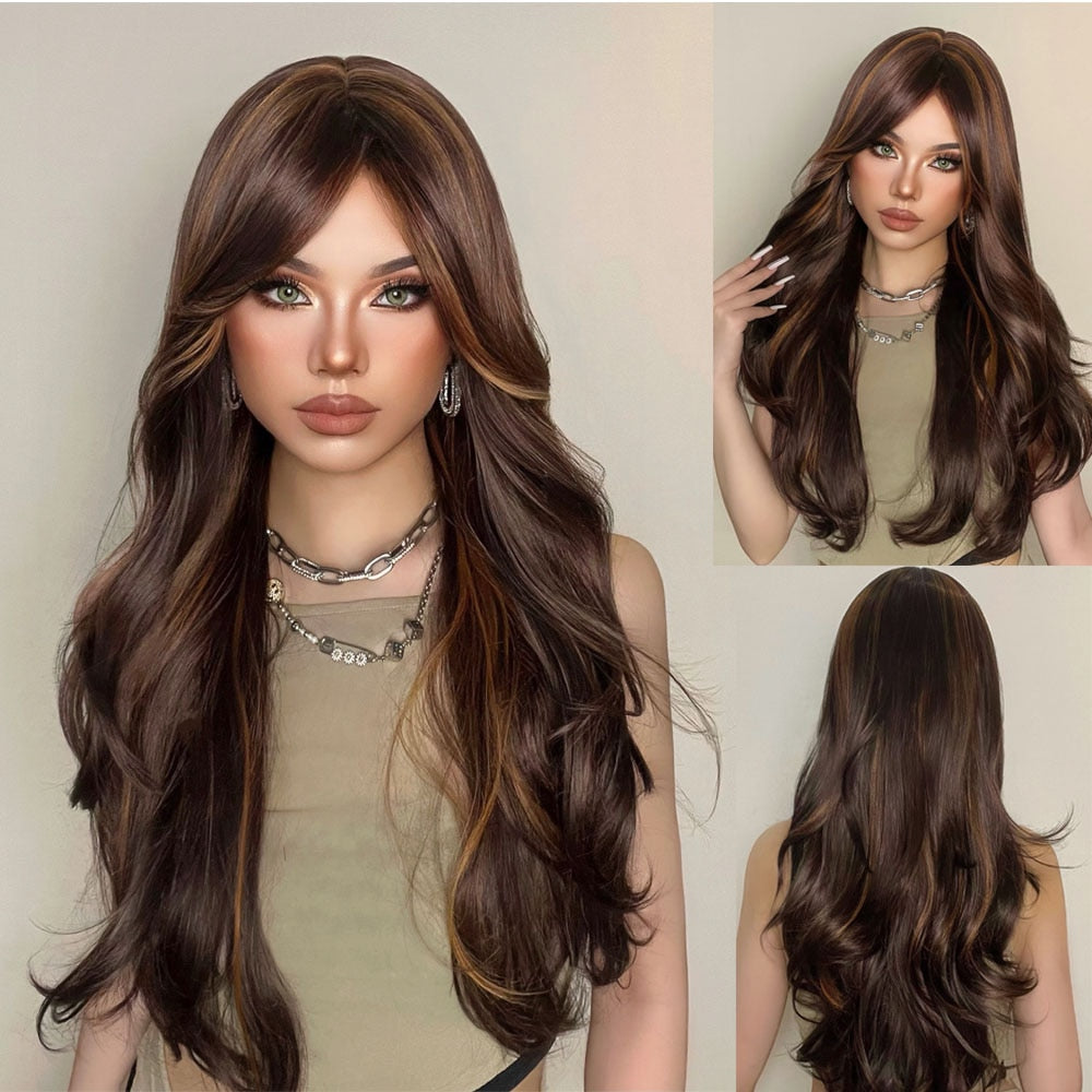 Platinum Blonde Synthetic Curly Long Wavy Wig with Bangs