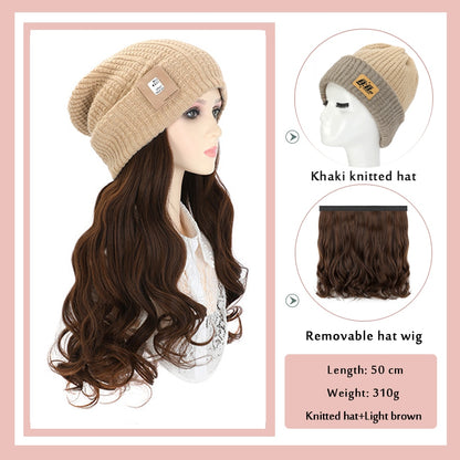Black White Baseball Cap with Wig Long Straight Hair Curly Hair Hat Wig