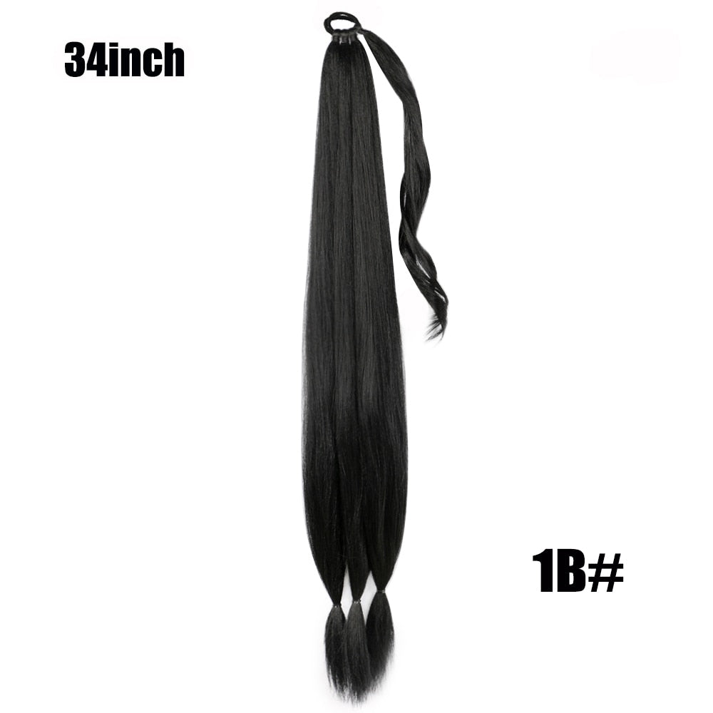 Boxing Braids Ponytail Extensions Synthetic Chignon Tail With Rubber Band Hair Ring