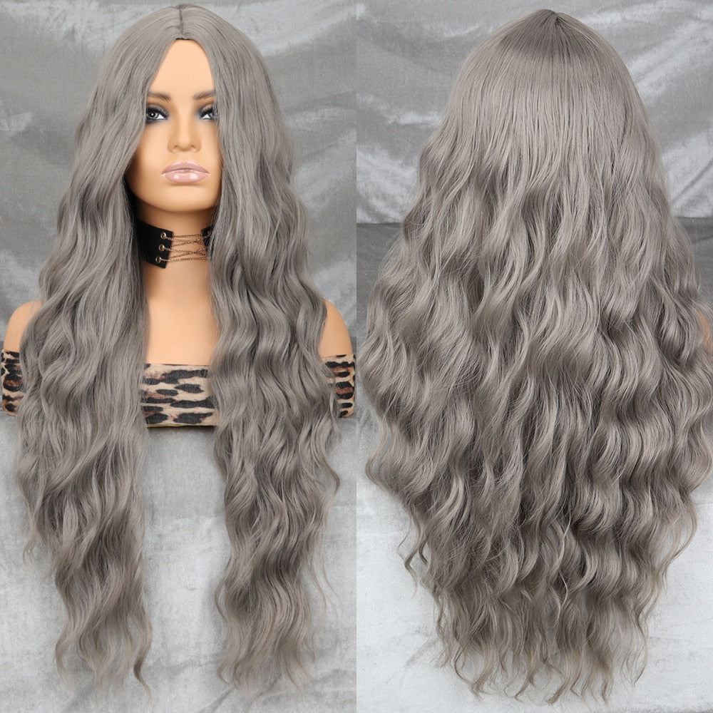Long Wavy Green Synthetic Wig Cosplay Party Wig