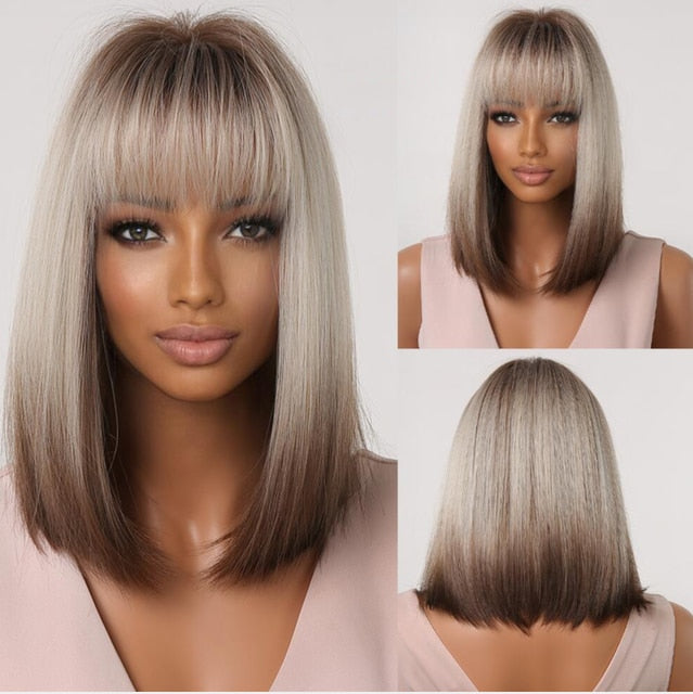 Red Copper Ginger Synthetic Wigs with Bangs Medium Length