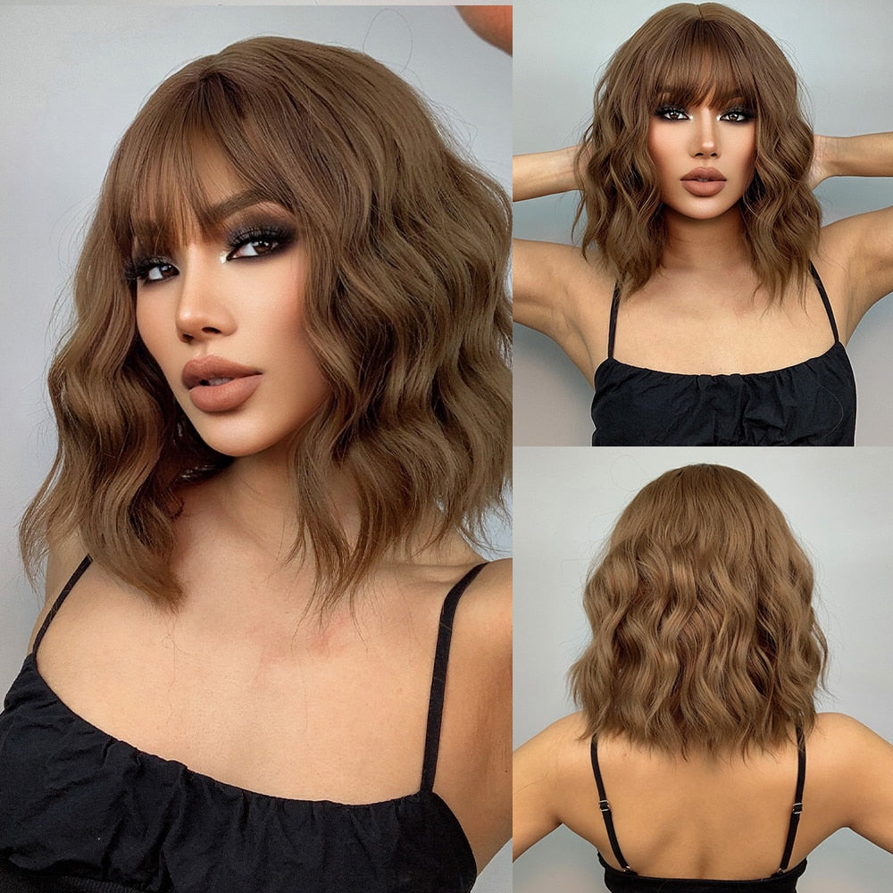Red Copper Ginger Synthetic Wigs with Bangs Medium Length