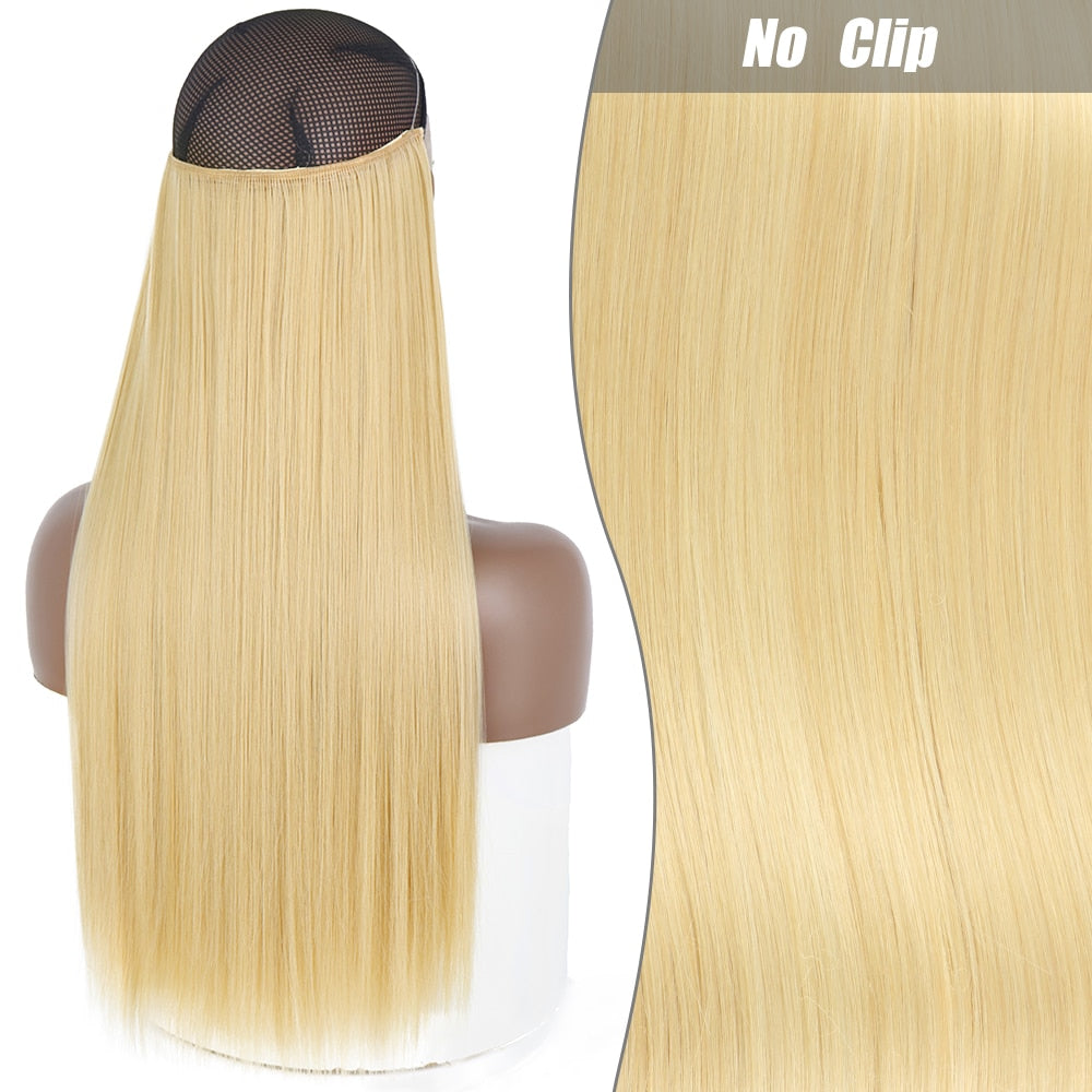 No Clips Long Straight Natural Hair Extension Synthetic Hairpiece Blonde Black