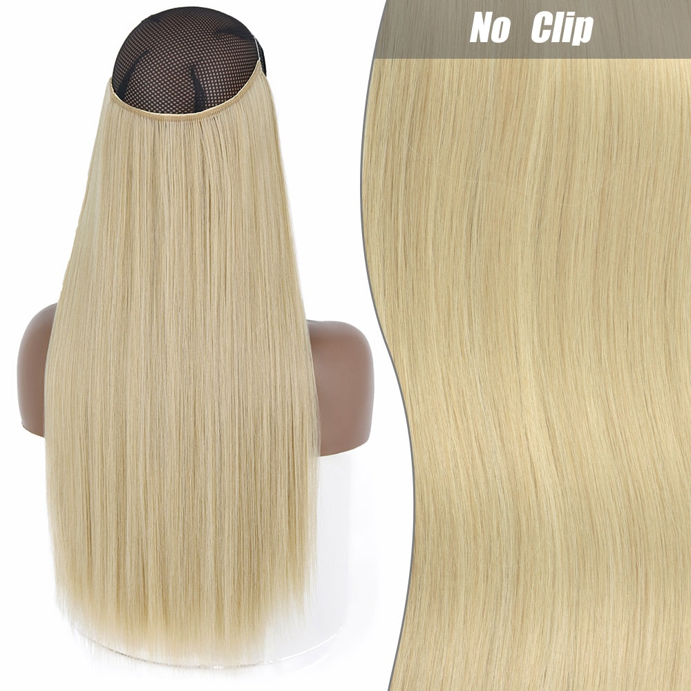 No Clips Long Straight Natural Hair Extension Synthetic Hairpiece Blonde Black