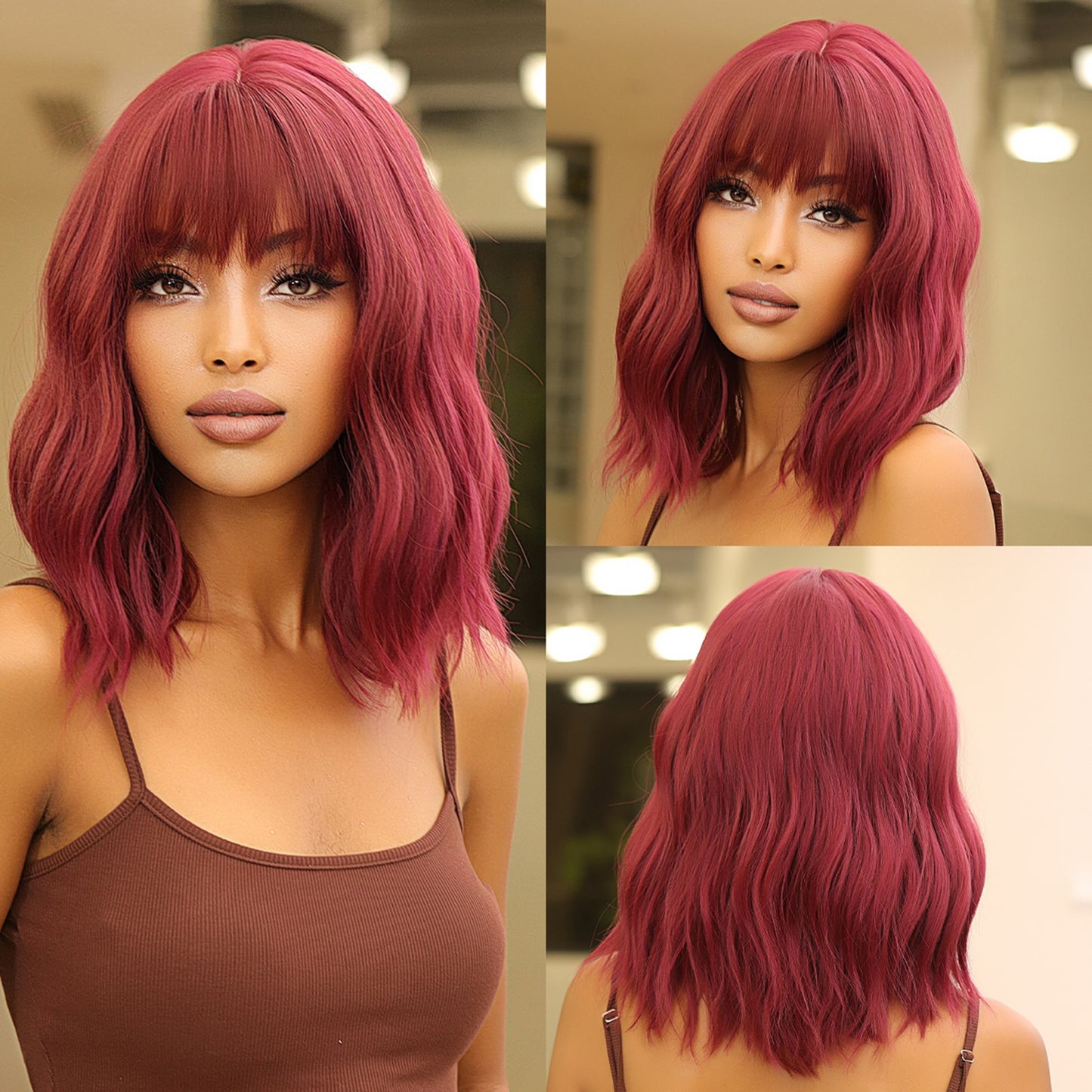 Dark Brown Synthetic Wig with Bangs Shoulder Length Straight Wig