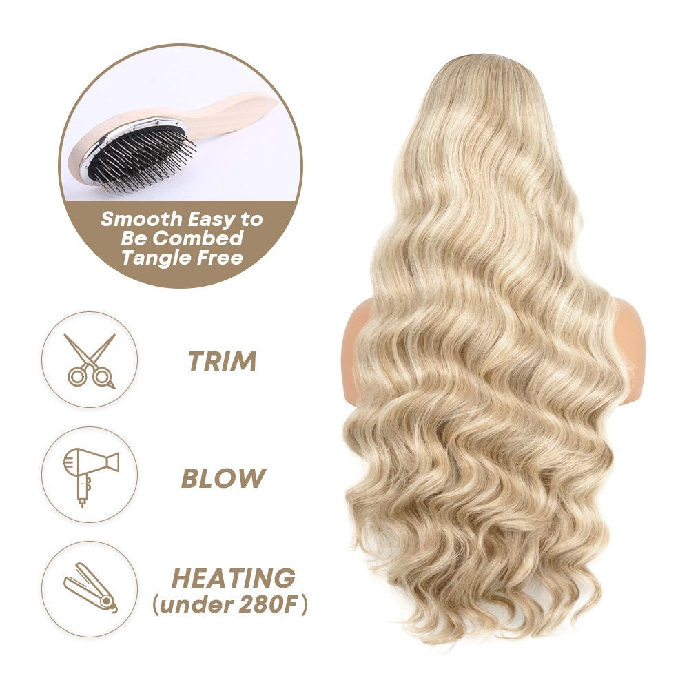 Light Ash Blonde Body Wave Synthetic Wigs 13x4 Lace Front Wigs