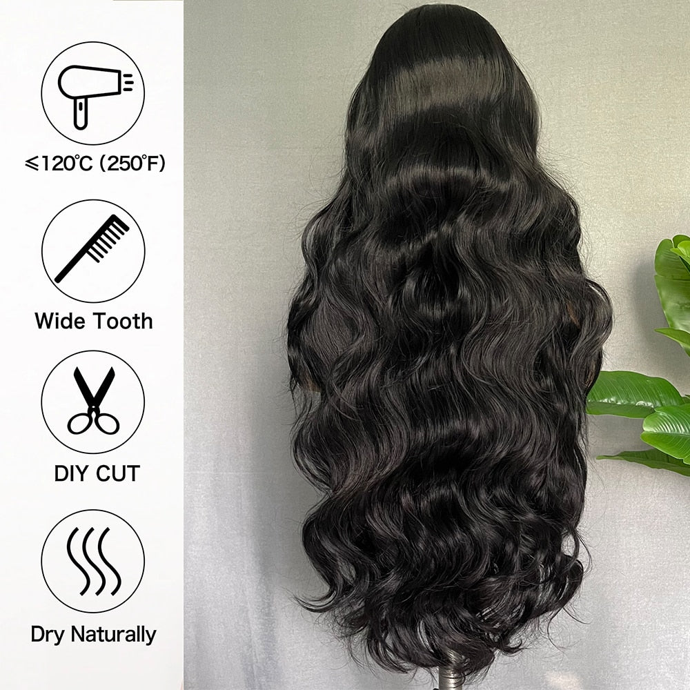 32 Inches Long Body Wave Fluffy 6x13 4x13 Synthetic Lace Front Wigs Pre Plucked with Baby Hair