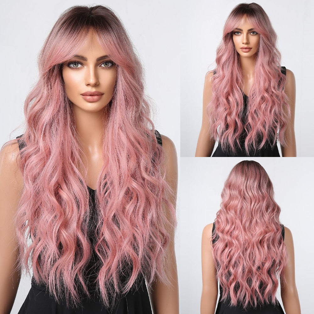 Platinum Blonde Synthetic Curly Long Wavy Wig with Bangs