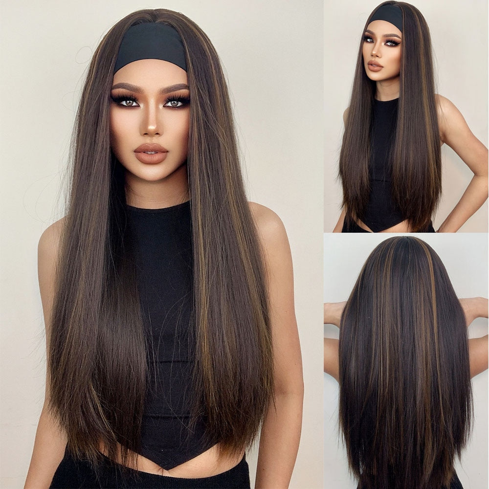Long Straight Brown Headband Wig