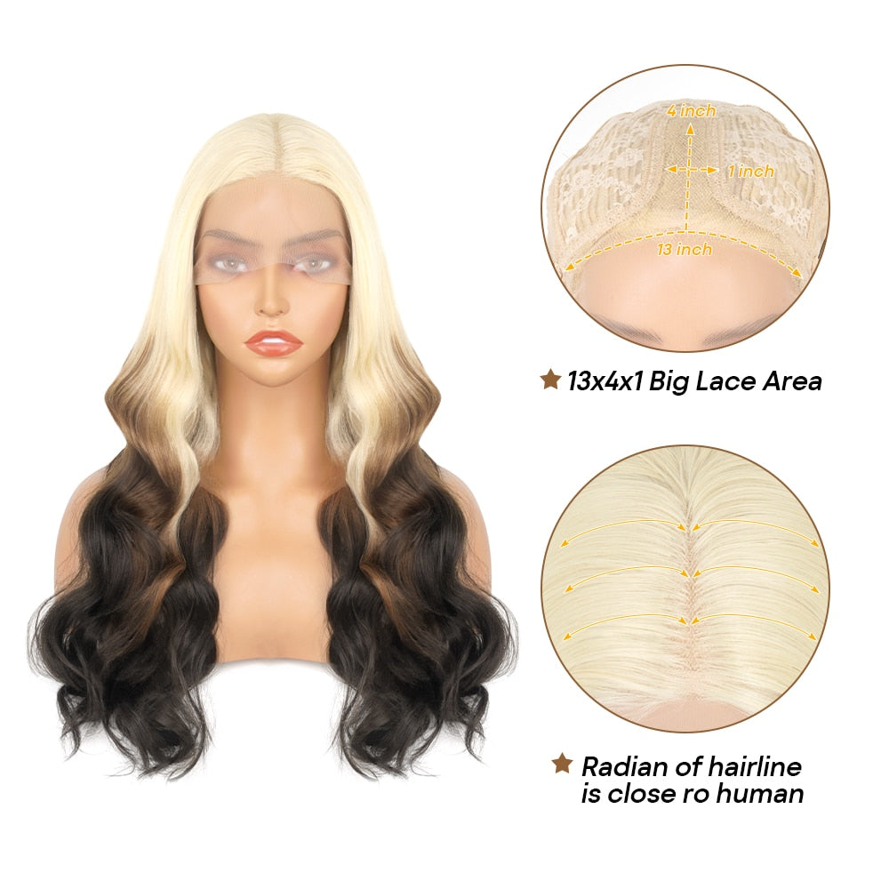 Light Ash Blonde Body Wave Synthetic Wigs 13x4 Lace Front Wigs