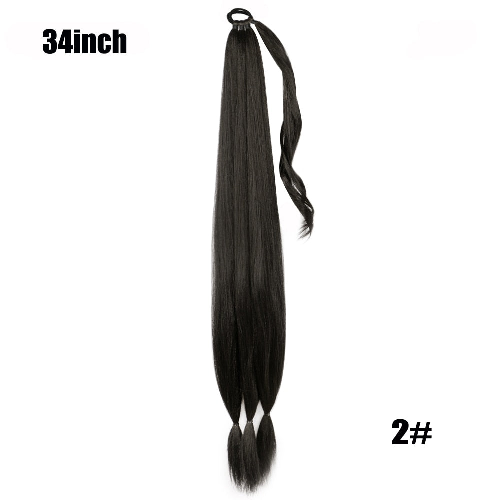 Boxing Braids Ponytail Extensions Synthetic Chignon Tail With Rubber Band Hair Ring