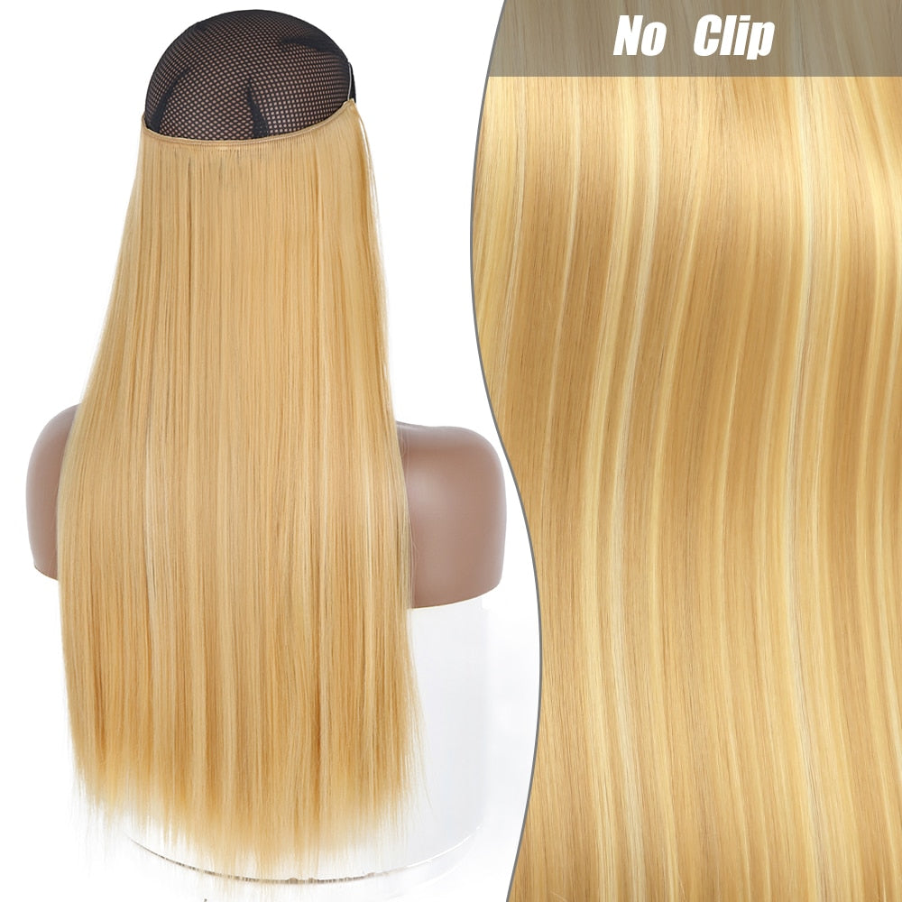 No Clips Long Straight Natural Hair Extension Synthetic Hairpiece Blonde Black