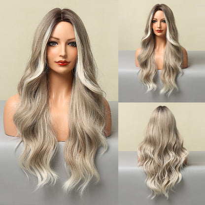 Ombre Silver Ash Long Curly Wavy Synthetic Wig