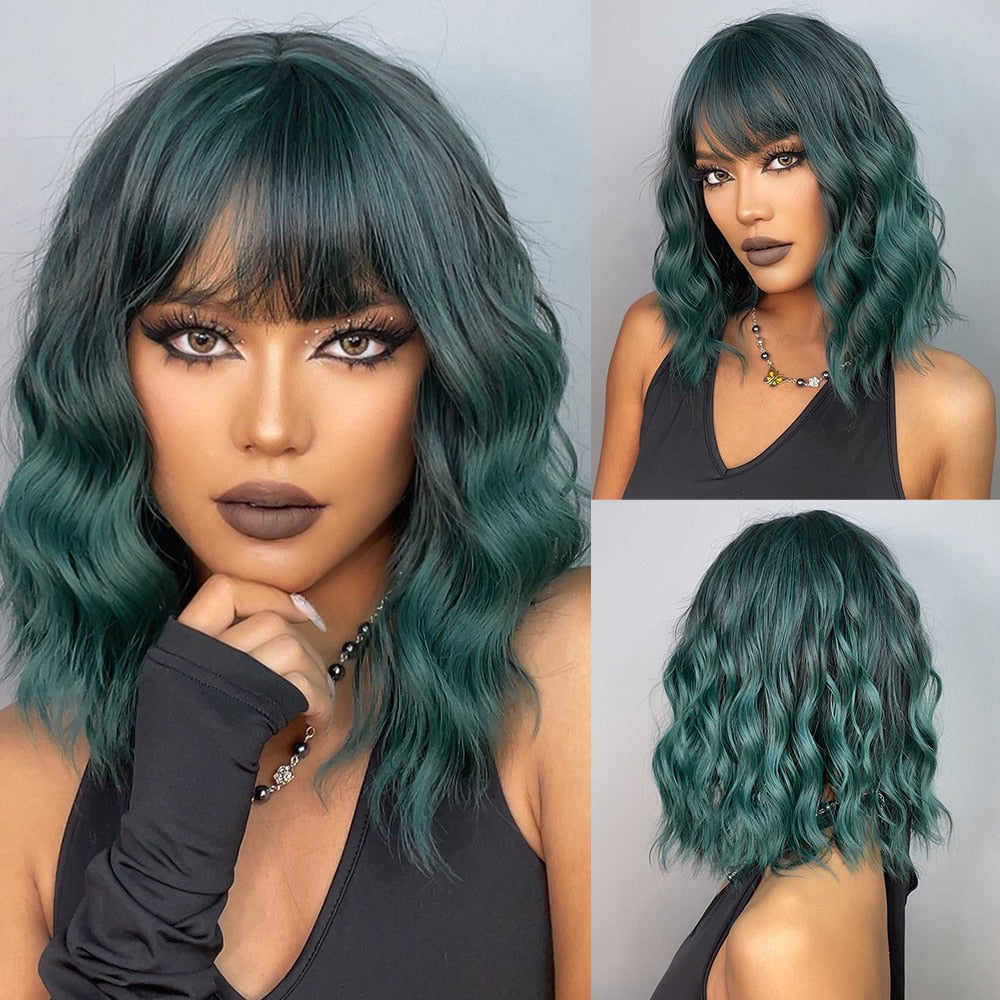 Red Copper Ginger Synthetic Wigs with Bangs Medium Length
