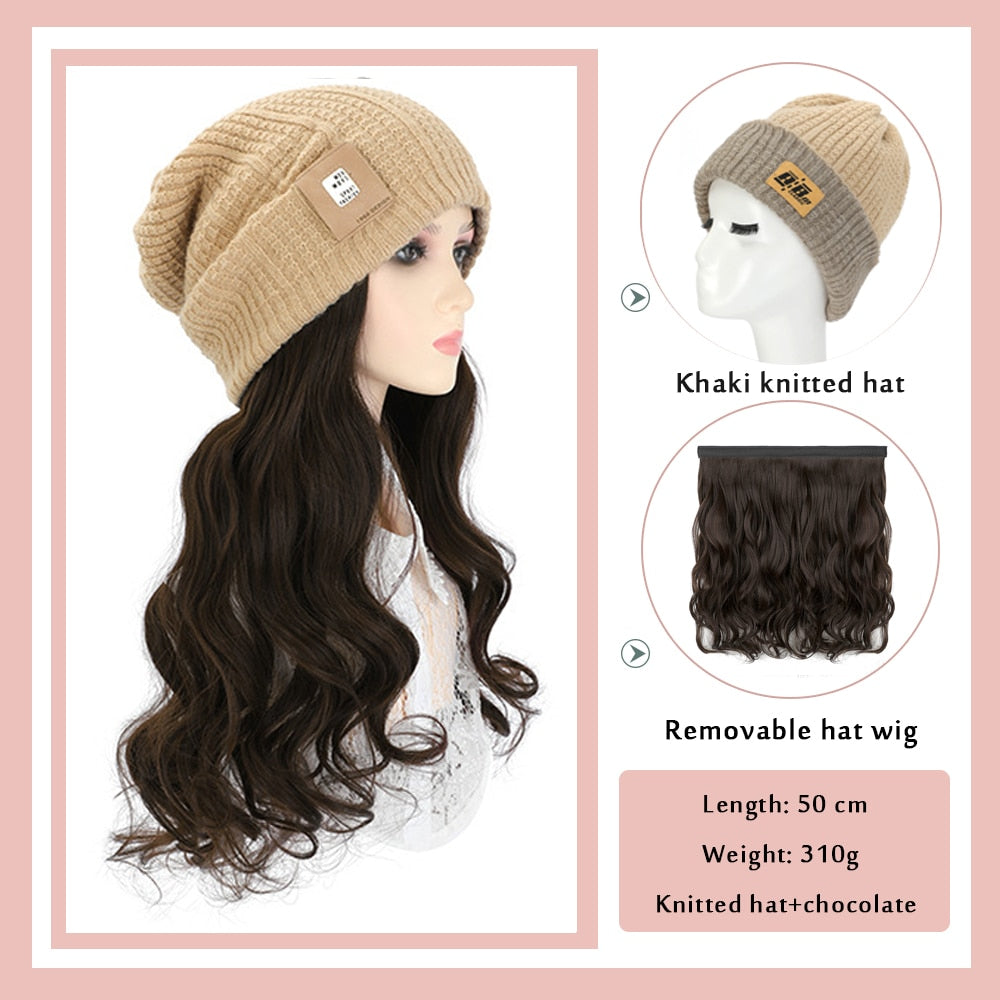 Black White Baseball Cap with Wig Long Straight Hair Curly Hair Hat Wig