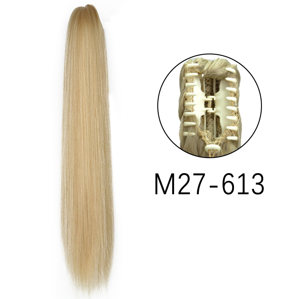 Ponytail Hair Extensions Long Straight Hair Claw Clip On 24Inch Synthetic Wig