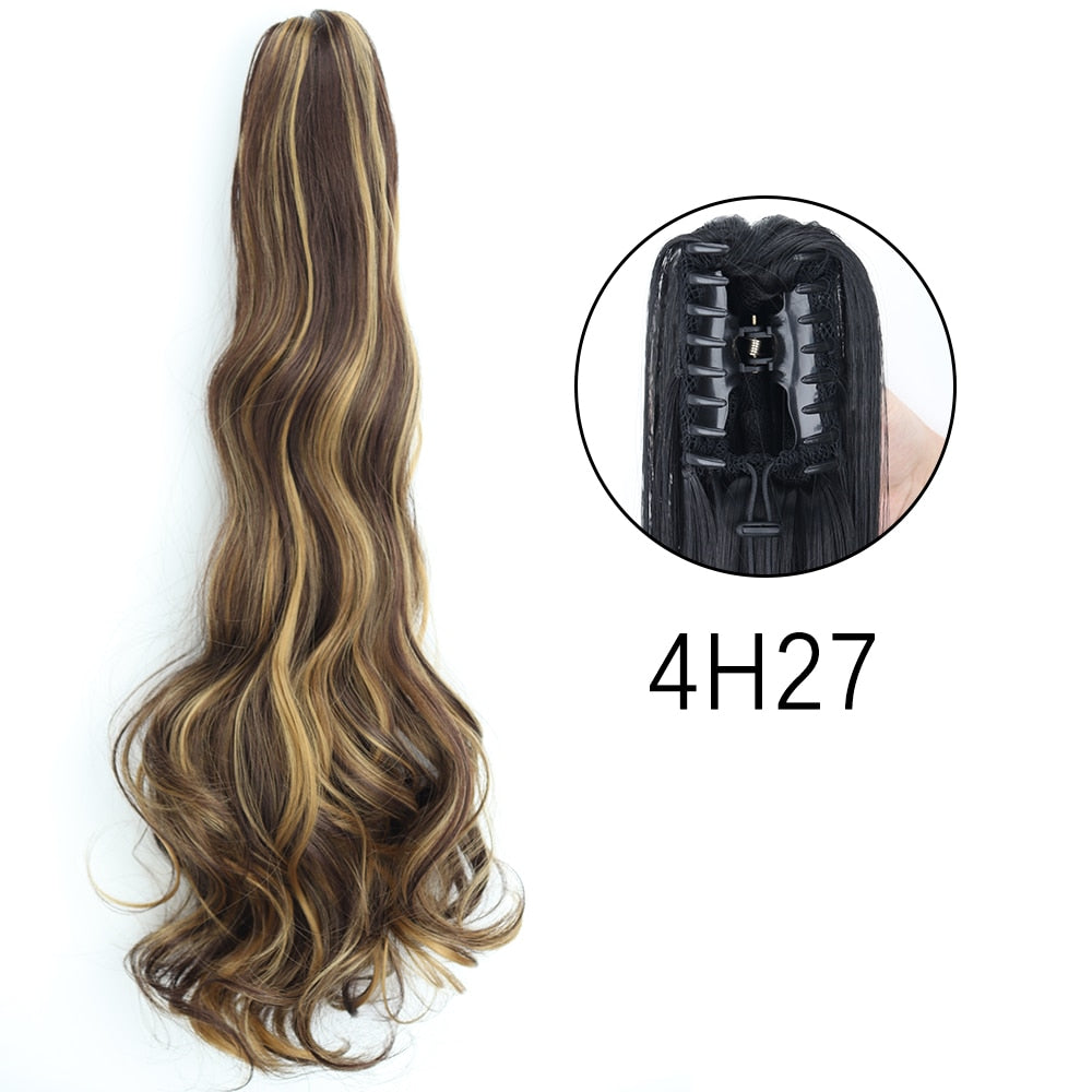 Ponytail Hair Extensions Long Straight Hair Claw Clip On 24Inch Synthetic Wig