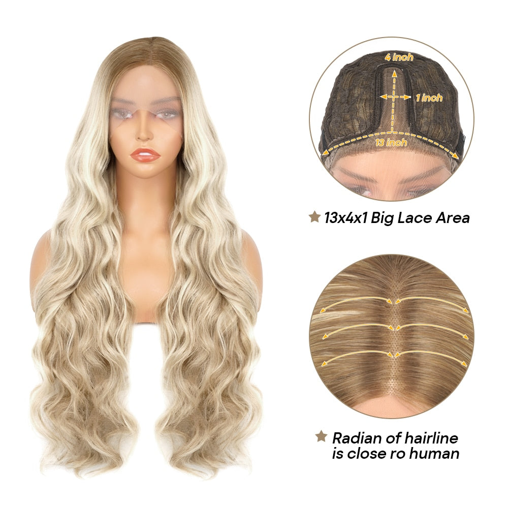 Light Ash Blonde Body Wave Synthetic Wigs 13x4 Lace Front Wigs