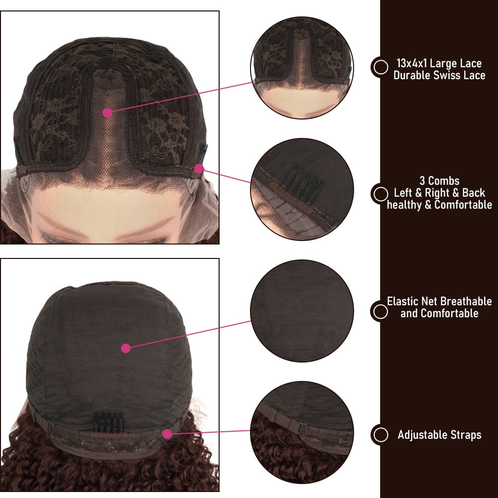 Reddish Brown Kinky Curly Wig Synthetic Lace Front Wigs Pre Plucked With Baby Hair Lace Closure Wig