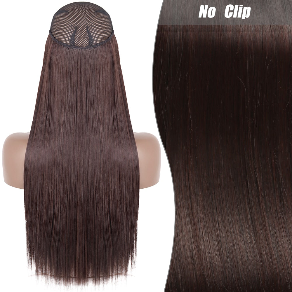 No Clips Long Straight Natural Hair Extension Synthetic Hairpiece Blonde Black