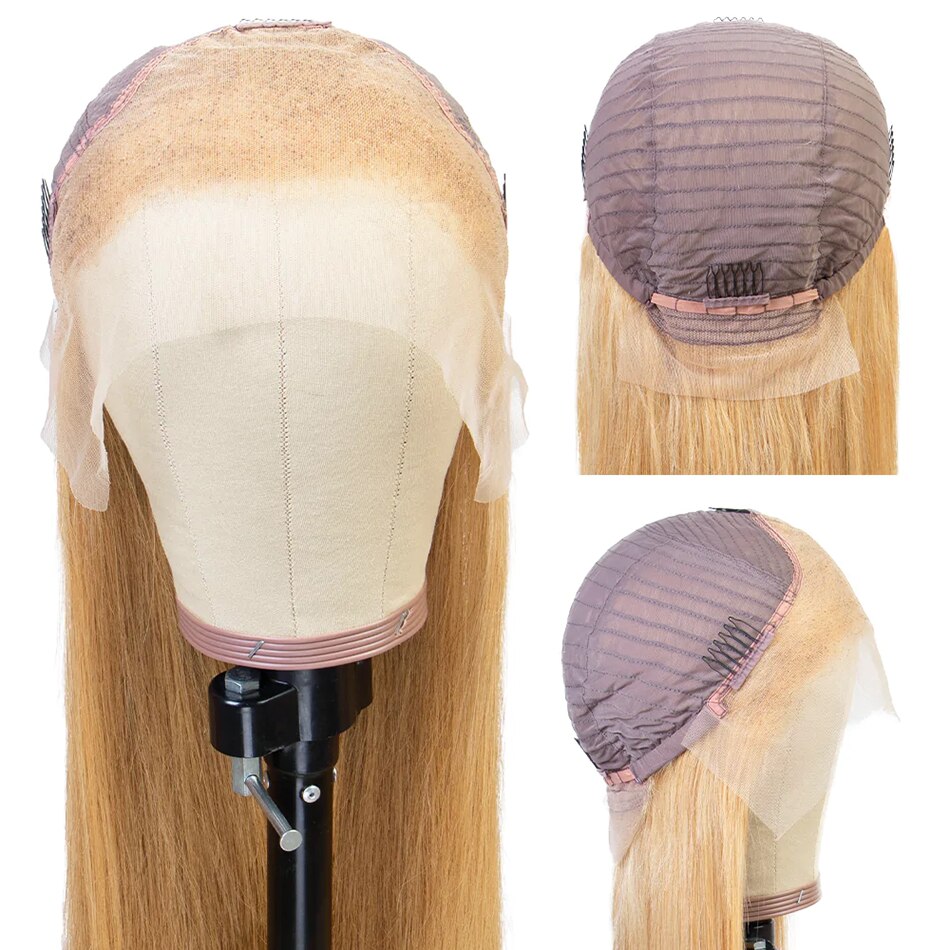 Honey Blonde Straight Human Hair Lace Frontal Wigs Brazilian 13X4 HD Lace Front