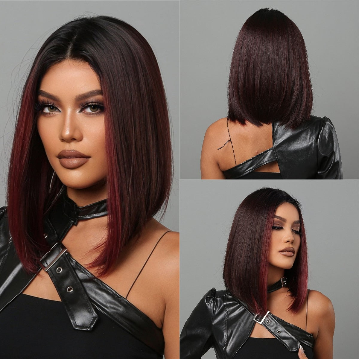 Orange Ombre Brown Short Straight Synthetic Wigs with Bangs