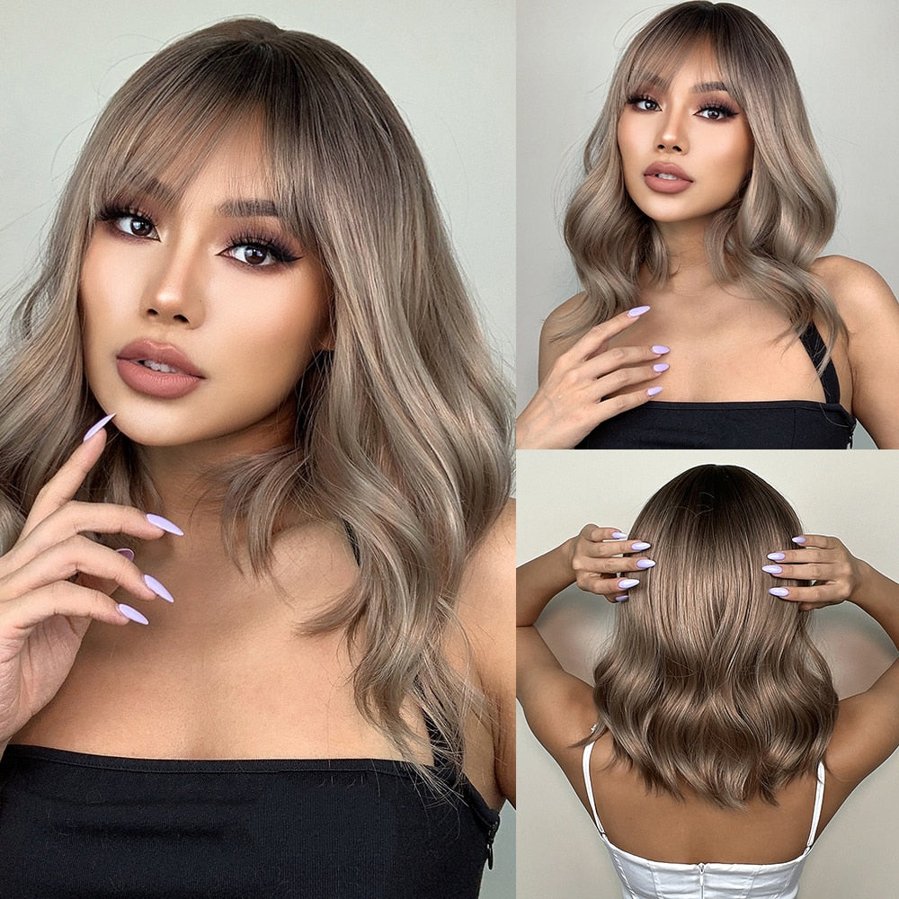 Red Copper Ginger Synthetic Wigs with Bangs Medium Length