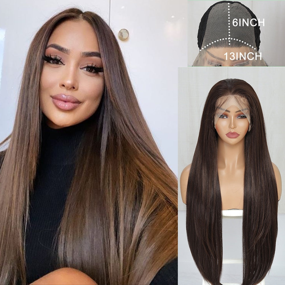32 Inches Long Body Wave Fluffy 6x13 4x13 Synthetic Lace Front Wigs Pre Plucked with Baby Hair