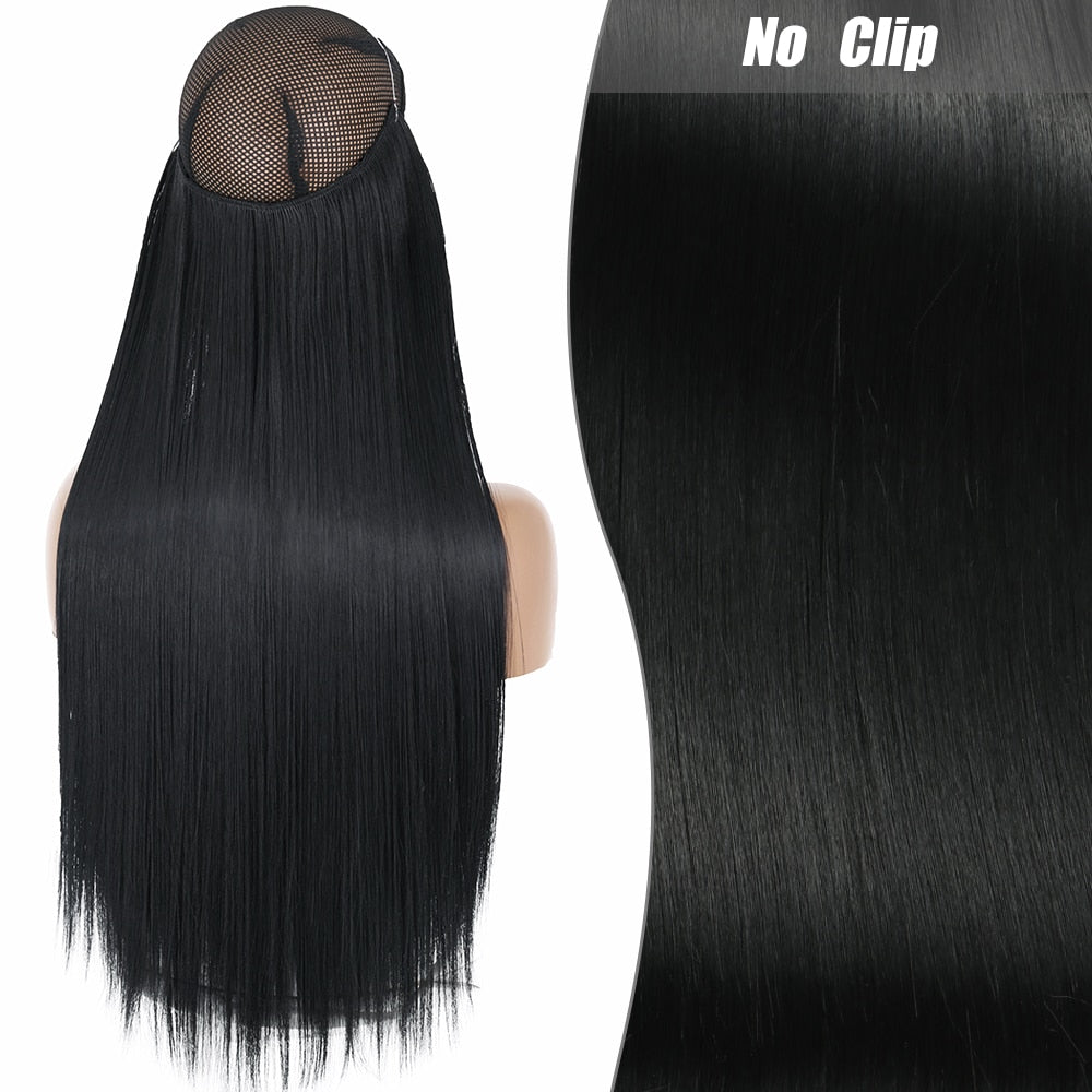 No Clips Long Straight Natural Hair Extension Synthetic Hairpiece Blonde Black