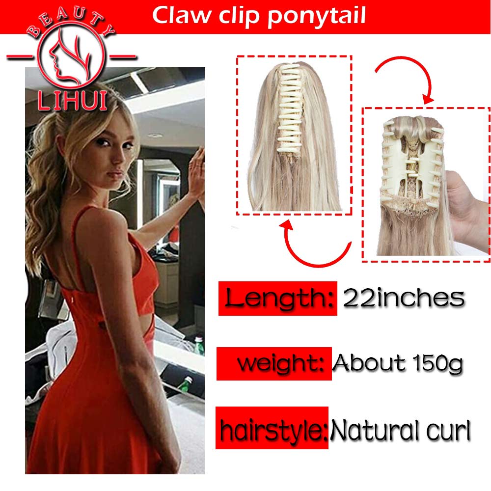 Long Wavy Claw Clip On Ponytail Synthetic 22inch Hair Extension Wig