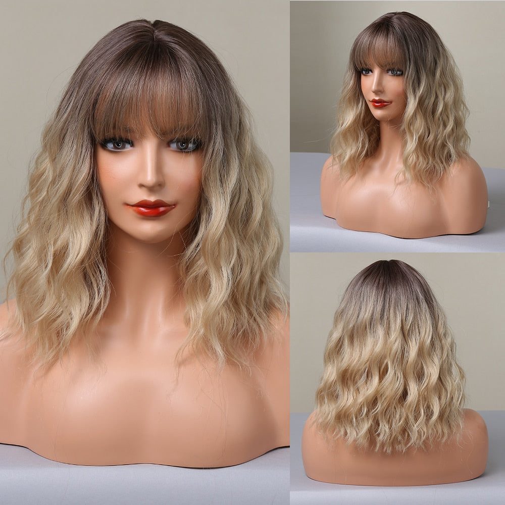 Red Copper Ginger Synthetic Wigs with Bangs Medium Length