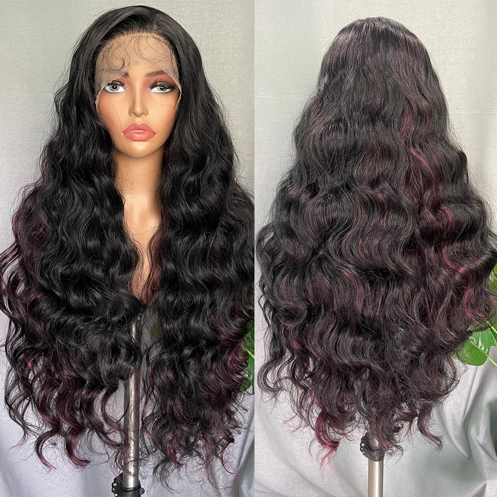 32 Inches Long Body Wave Fluffy 6x13 4x13 Synthetic Lace Front Wigs Pre Plucked with Baby Hair