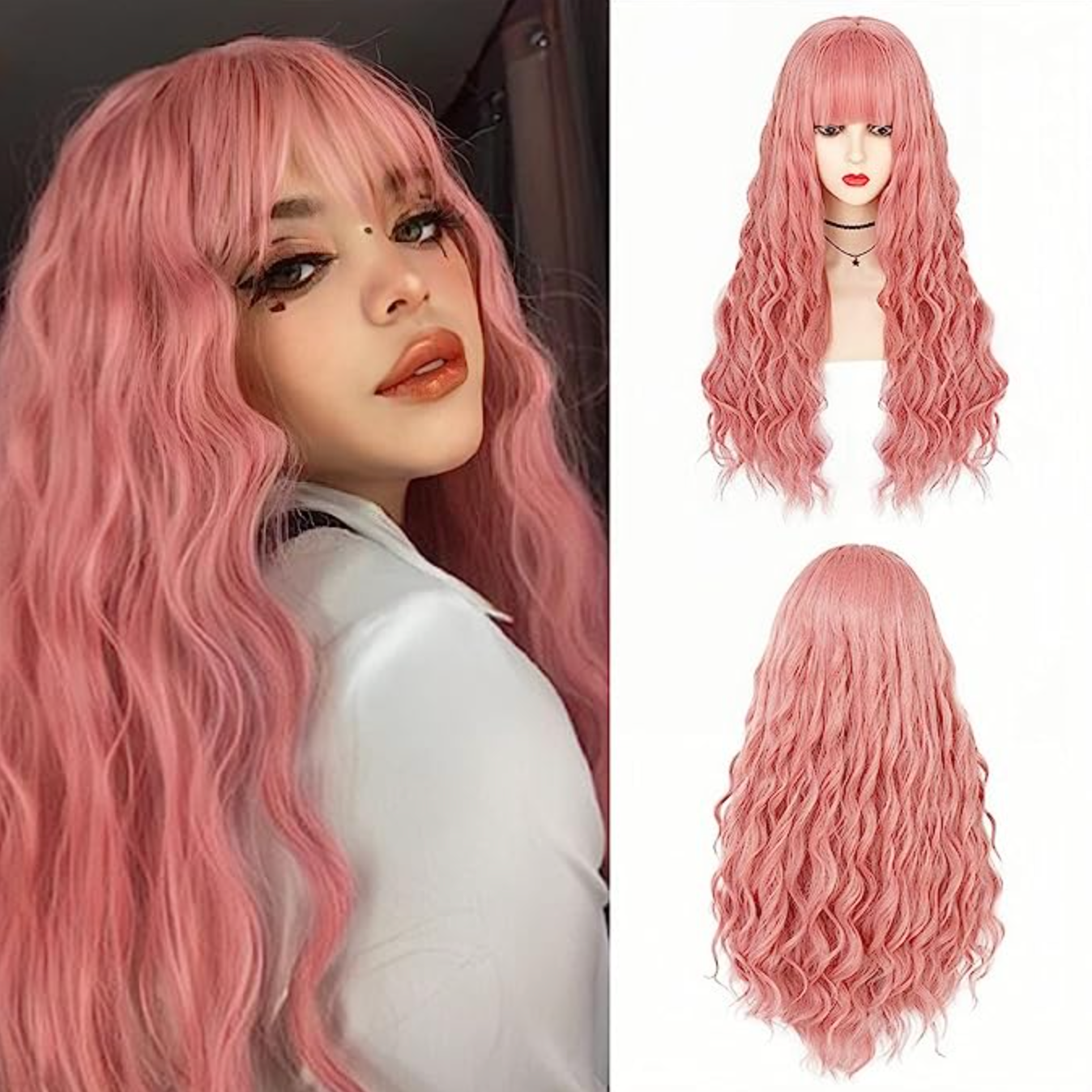 Pink Ombre Long Wavy Wigs