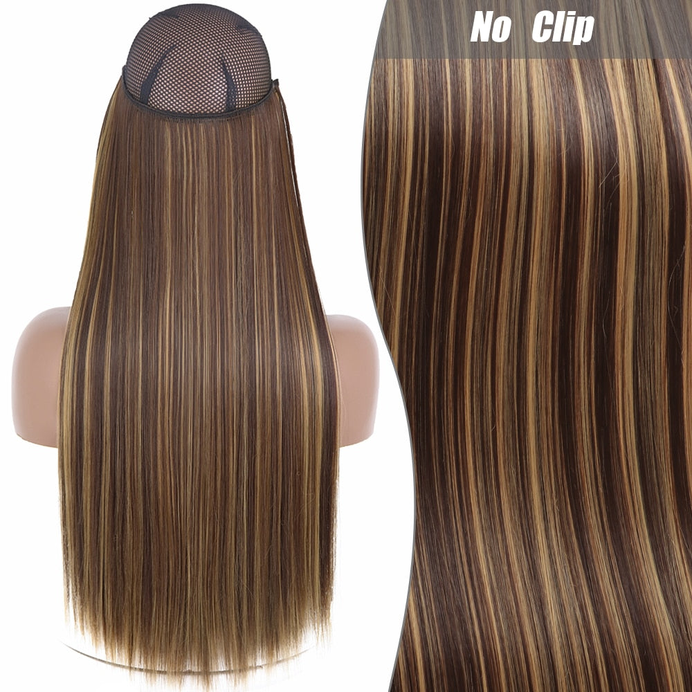 No Clips Long Straight Natural Hair Extension Synthetic Hairpiece Blonde Black