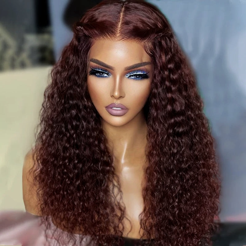 Reddish Brown Kinky Curly Wig Synthetic Lace Front Wigs Pre Plucked With Baby Hair Lace Closure Wig
