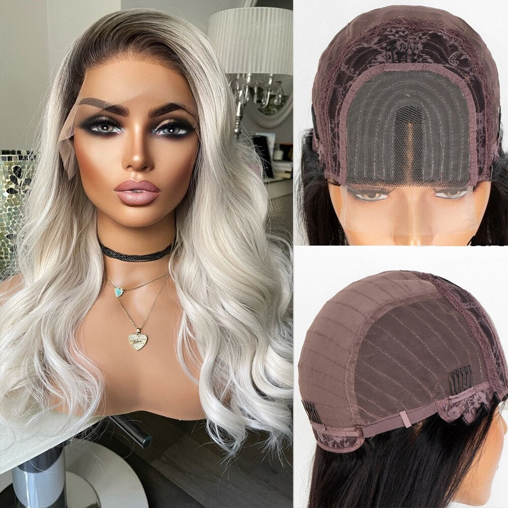 Platinum White Long Straight Lace Front Synthetic Wig 13x3 Lace Frontal Wigs Pre Plucked with Baby Hair