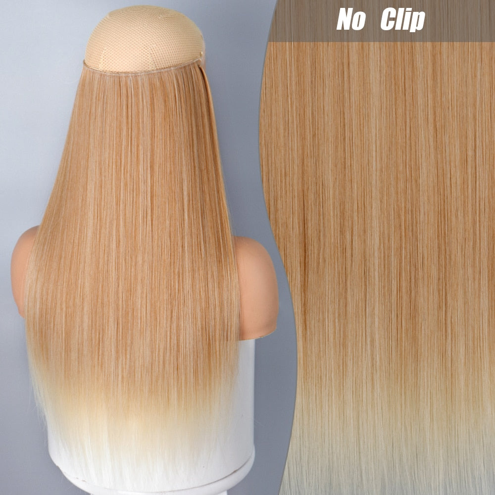 No Clips Long Straight Natural Hair Extension Synthetic Hairpiece Blonde Black