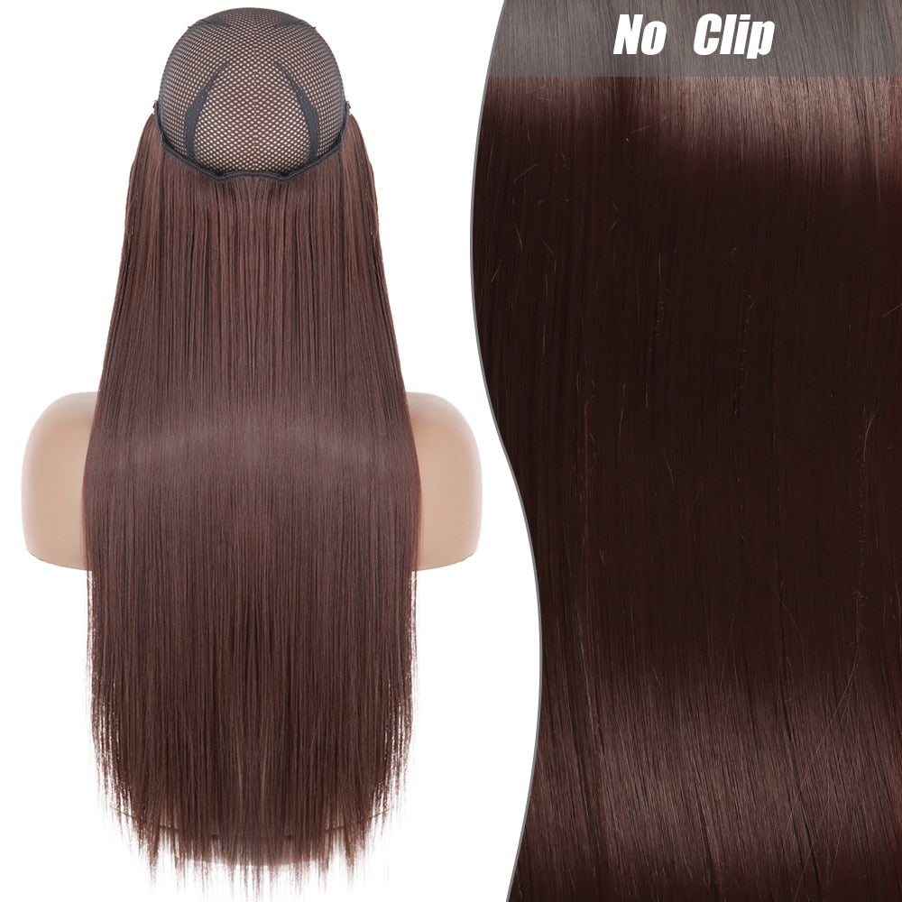 No Clips Long Straight Natural Hair Extension Synthetic Hairpiece Blonde Black