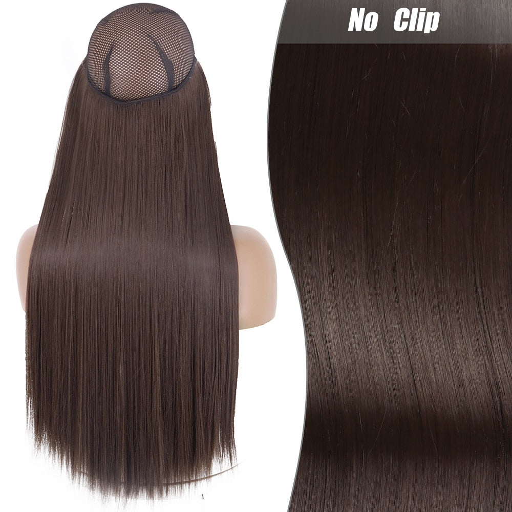 No Clips Long Straight Natural Hair Extension Synthetic Hairpiece Blonde Black