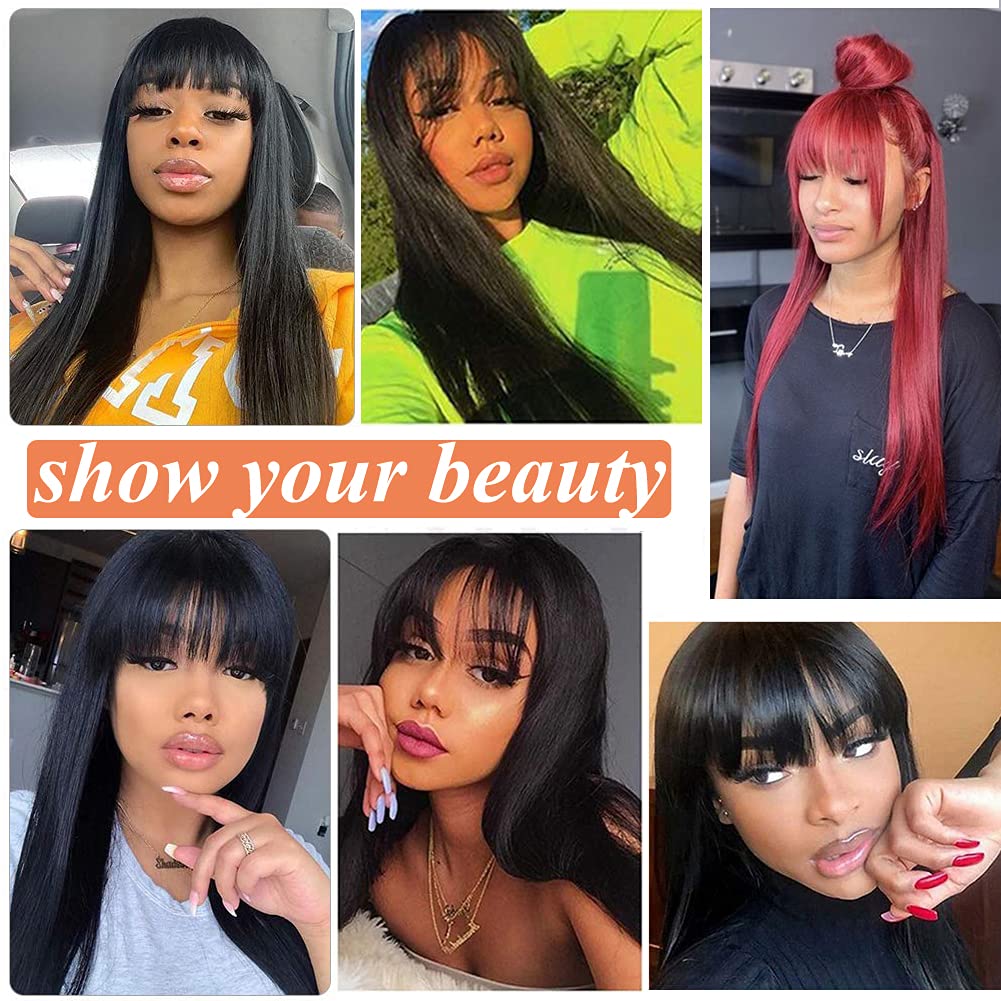 Straight Wig With Bangs Human Hair Wig Brazilian Remy Hair Glueless