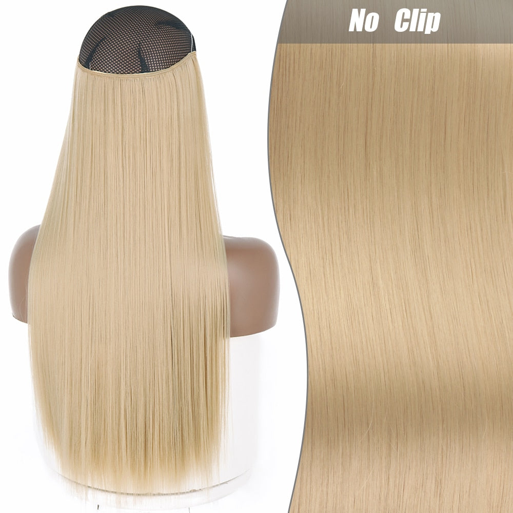 No Clips Long Straight Natural Hair Extension Synthetic Hairpiece Blonde Black