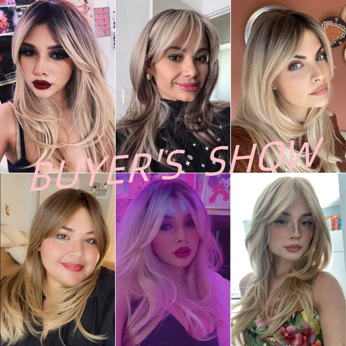 Medium Length Brown Highlight Layered Synthetic Wigs Natural Straight Hairs Wig