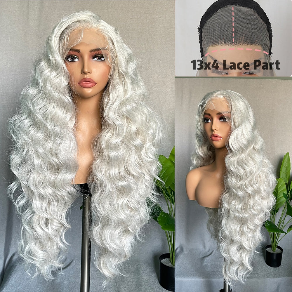 32 Inches Long Body Wave Fluffy 6x13 4x13 Synthetic Lace Front Wigs Pre Plucked with Baby Hair