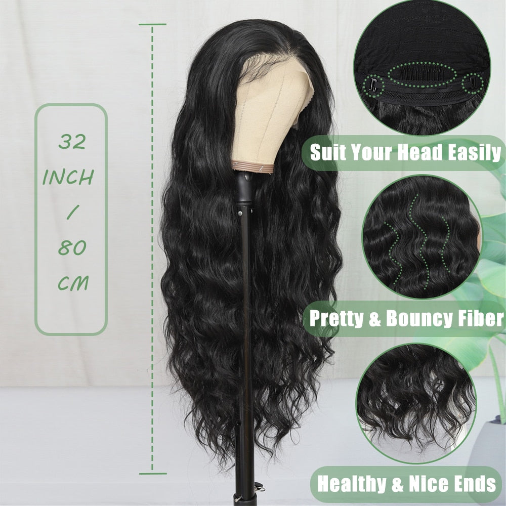 32 Inches Long Body Wave Fluffy 6x13 4x13 Synthetic Lace Front Wigs Pre Plucked with Baby Hair