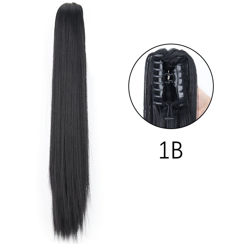 Ponytail Hair Extensions Long Straight Hair Claw Clip On 24Inch Synthetic Wig