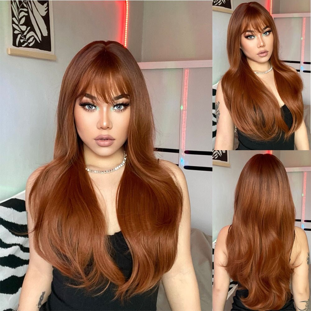 Platinum Blonde Synthetic Curly Long Wavy Wig with Bangs