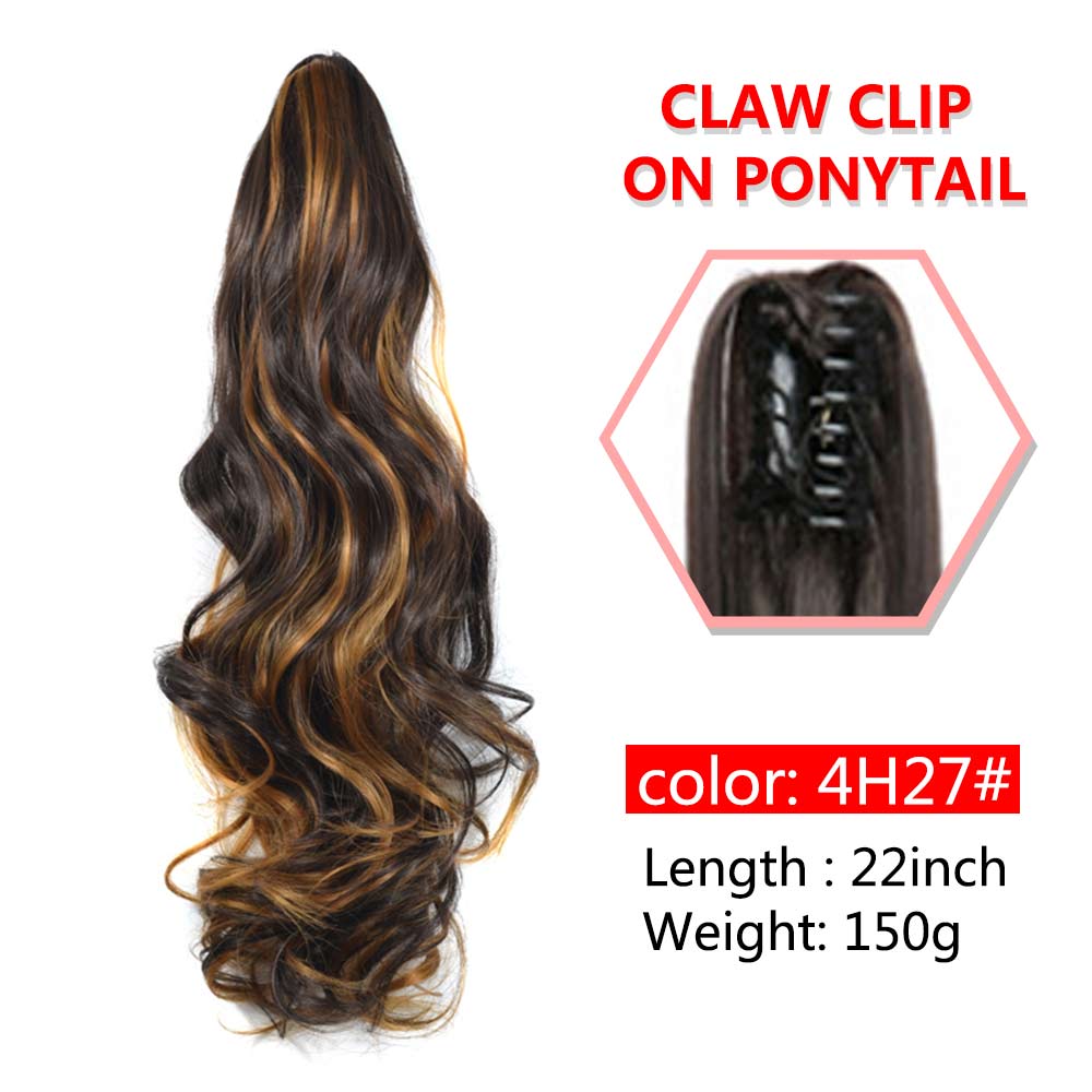 Long Wavy Claw Clip On Ponytail Synthetic 22inch Hair Extension Wig