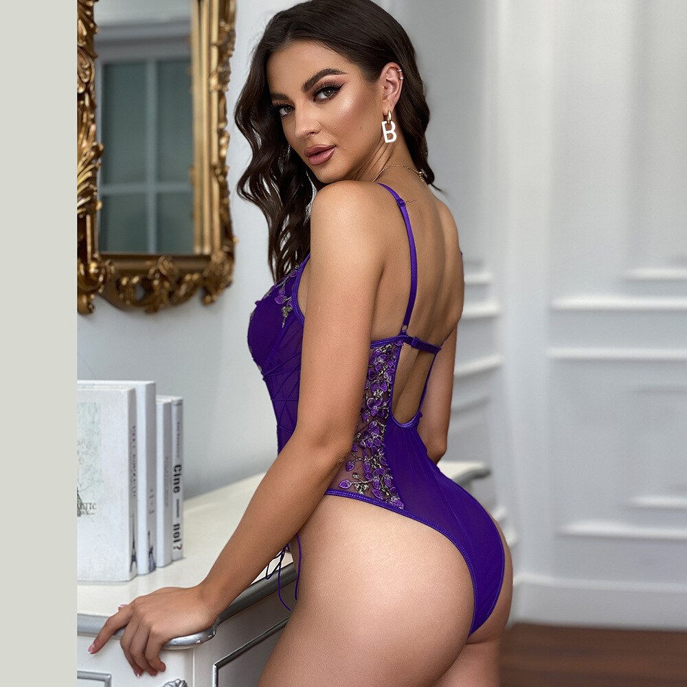 Floral Embroidery Lace Bodysuit Women 15 Colors String Lace Up Fancy Sexy Bodysuit Body Femme