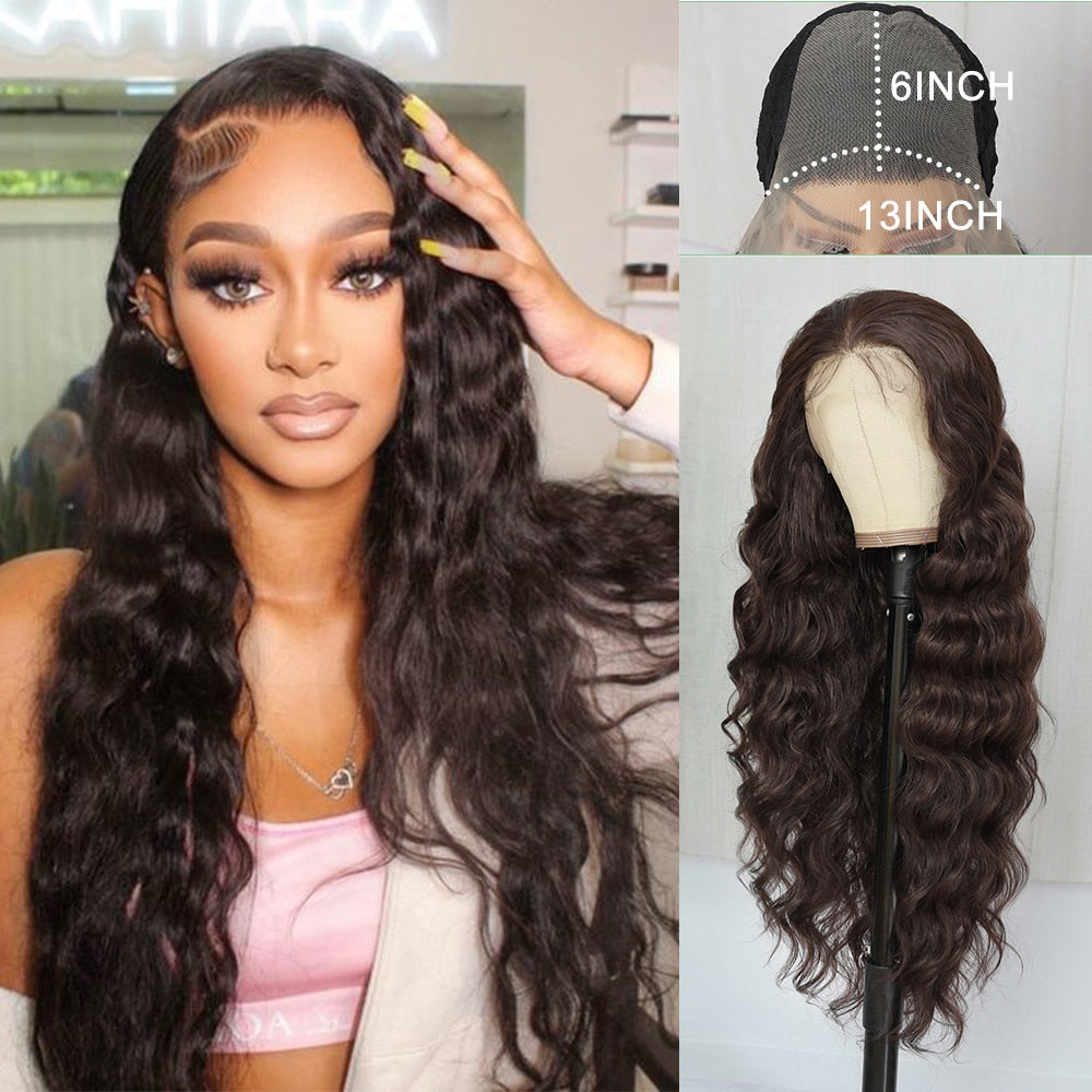 32 Inches Long Body Wave Fluffy 6x13 4x13 Synthetic Lace Front Wigs Pre Plucked with Baby Hair